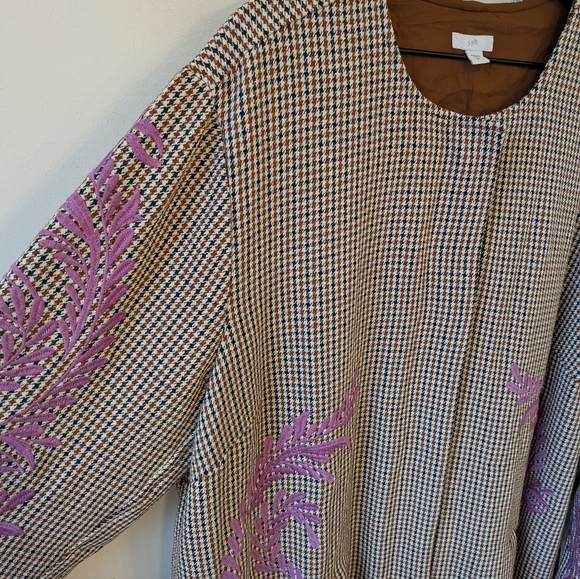 J. Jill Women's Houndstooth Embroidered Boho Jacket Stretch 2X Plaid Coat - Picture 4 of 9